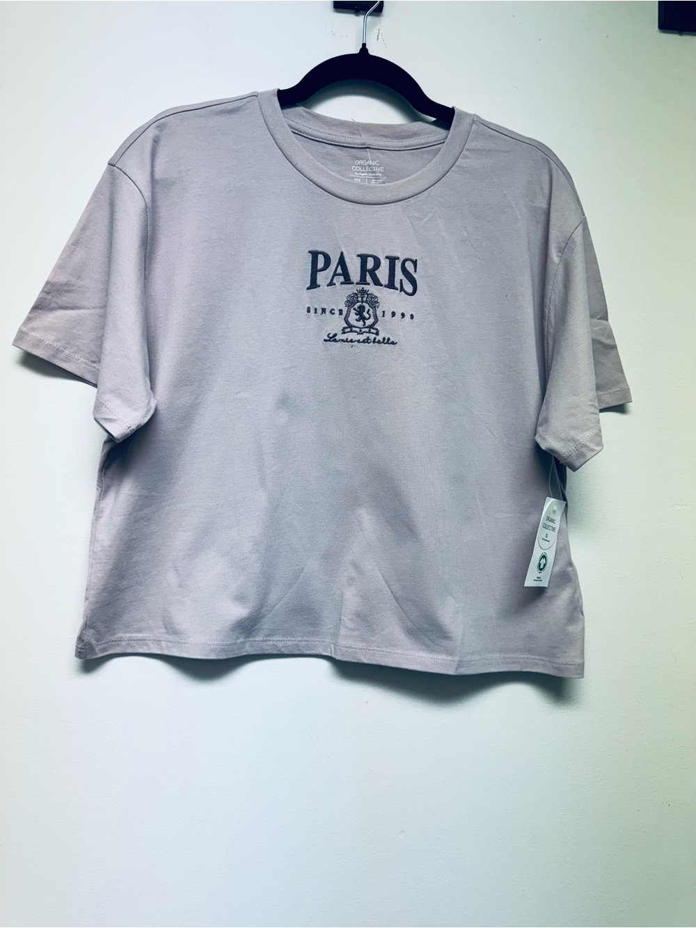 Organic collective Paris Graphic Crop Tee - Dusty Mauve size XL NWT